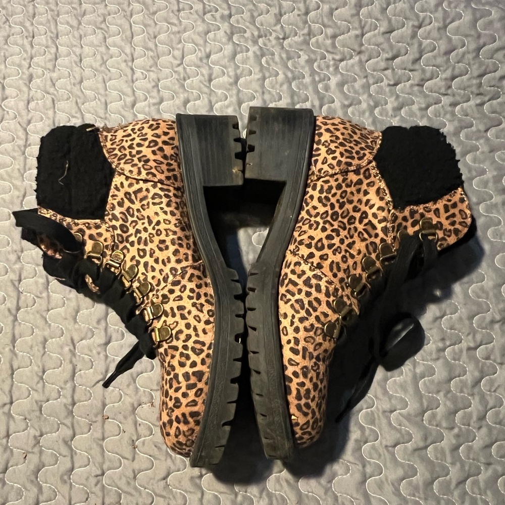 True Craft Leopard Print Lace-Up Boots in Brown and Black
